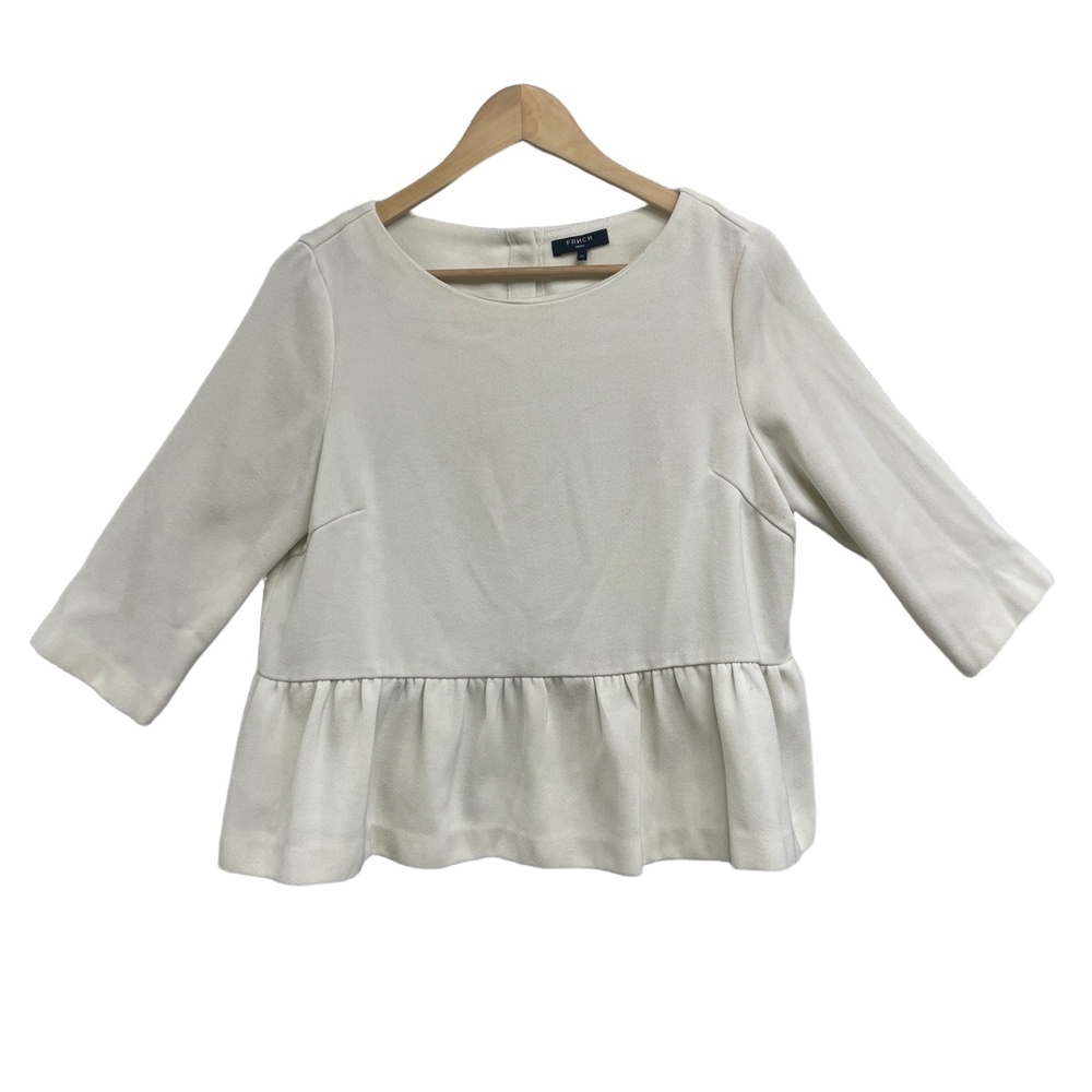 French Paris Ivory Knit Peplum Back Button‎ 3/4 Sleeve Womens Blouse